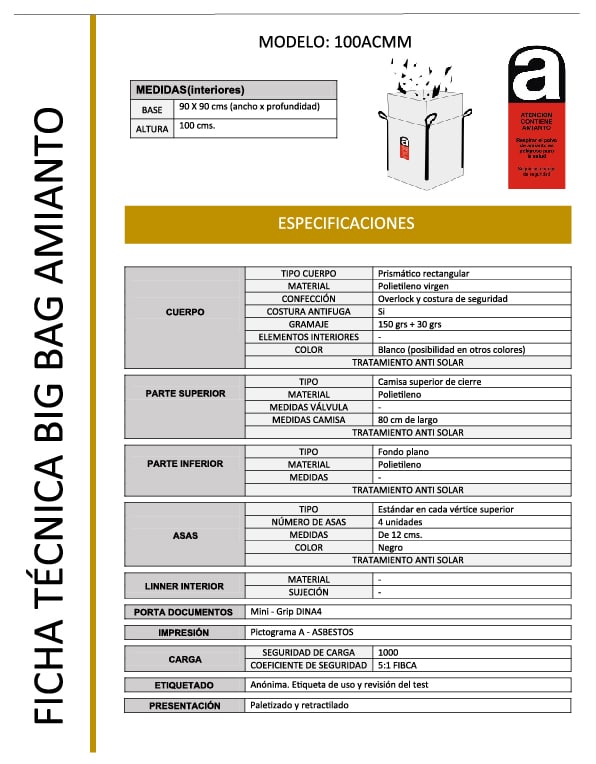 ficha técnica big bags amianto