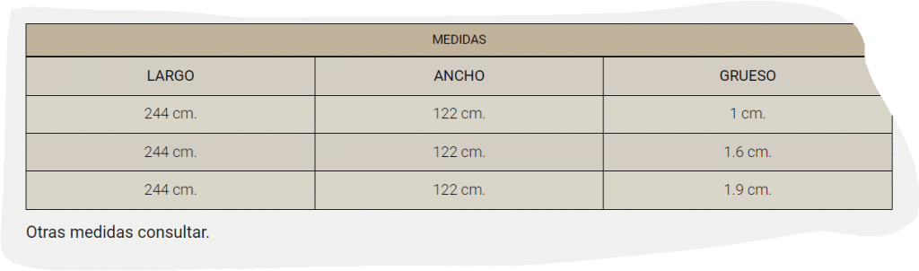 tabla medidas TABLEX